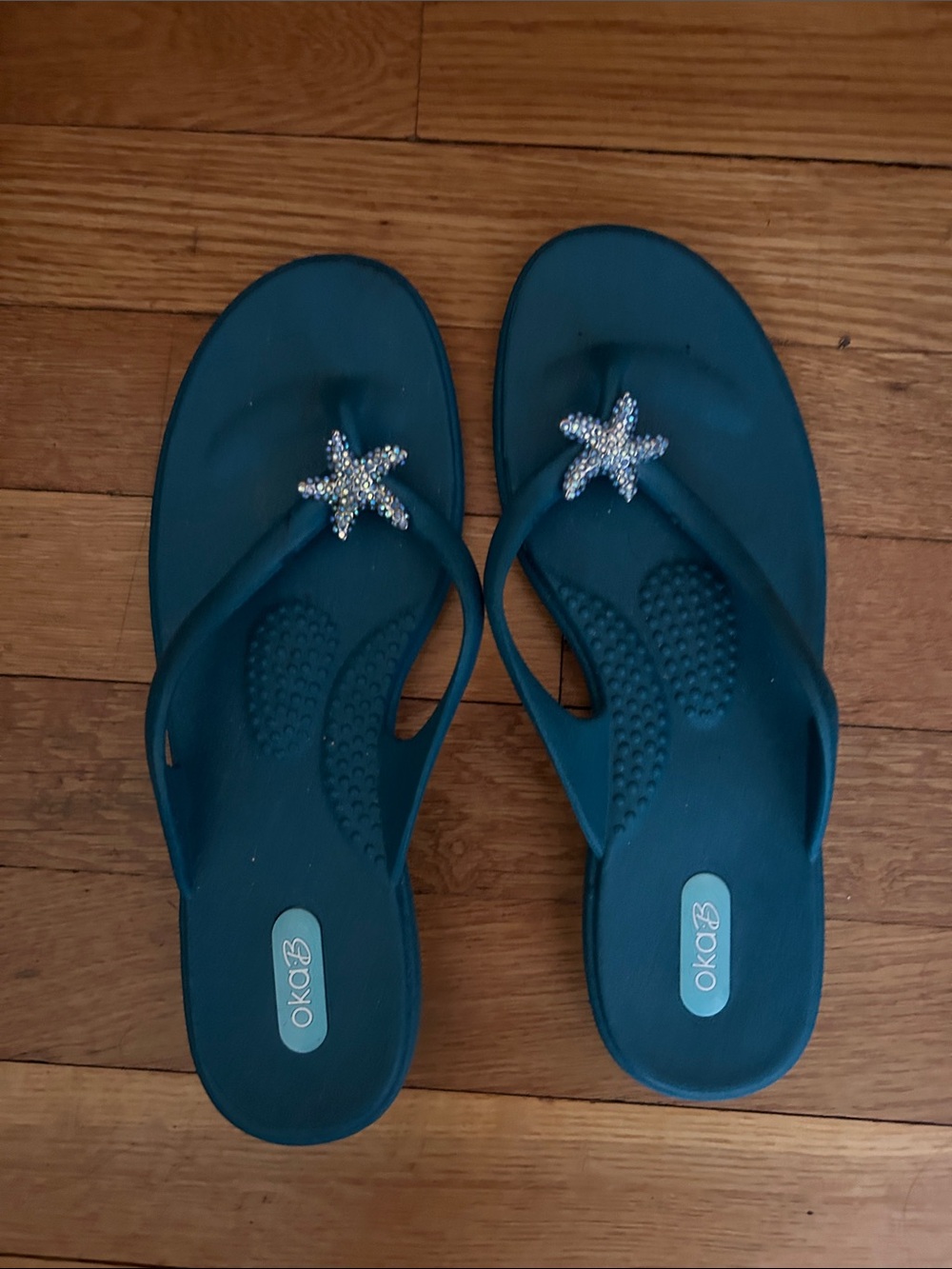 OKA b. Teal Starfish Embellished Flip Flops